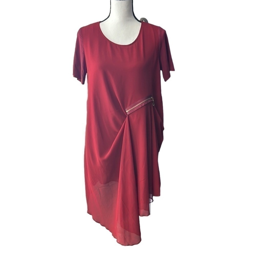 NWOT, JIANRUYI, Burgundy Red, Asymmetrical Dress, Size L